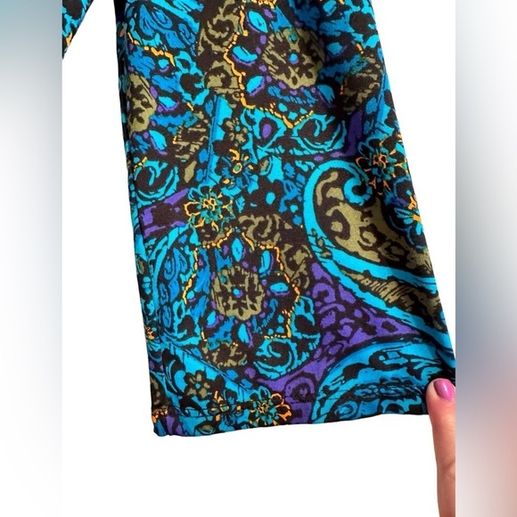Jon Den Vibrant Paisley Blouse Womens Small Blue & Purple 3/4 Bell Sleeve Lovely - Picture 16 of 16